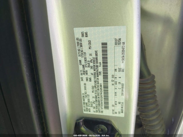 45918656 :رقم المزاد ، 1FTEW1EGXFKD25381 vin ، 2015 Ford F-150 Lariat مزاد بيع