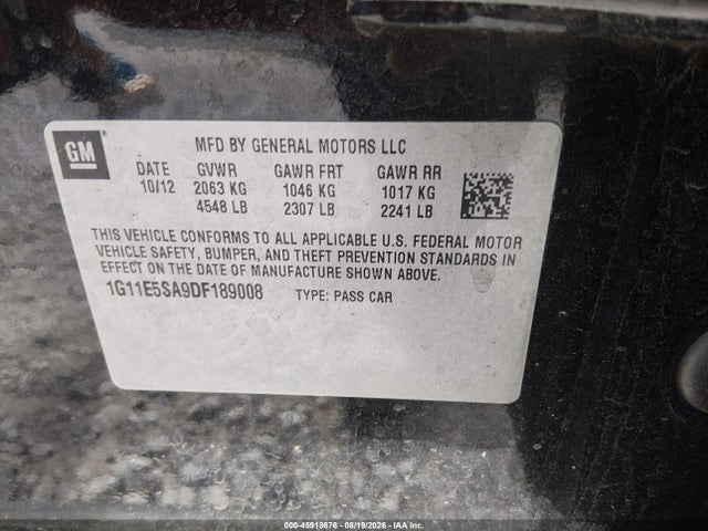 Продажа на аукционе авто 2013 Chevrolet Malibu 2lt, vin: 1G11E5SA9DF189008, номер лота: 45918676