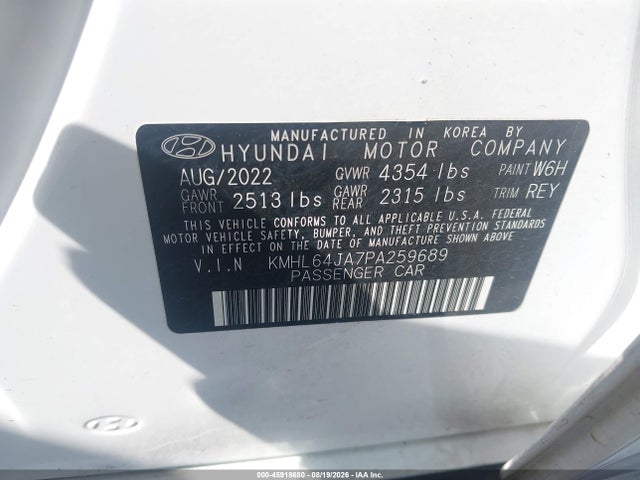 45918680 :رقم المزاد ، KMHL64JA7PA259689 vin ، 2023 Hyundai Sonata Sel مزاد بيع