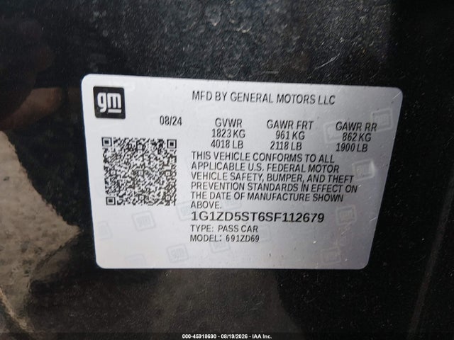 1G1ZD5ST6SF112679 Chevrolet Malibu Fwd 1lt