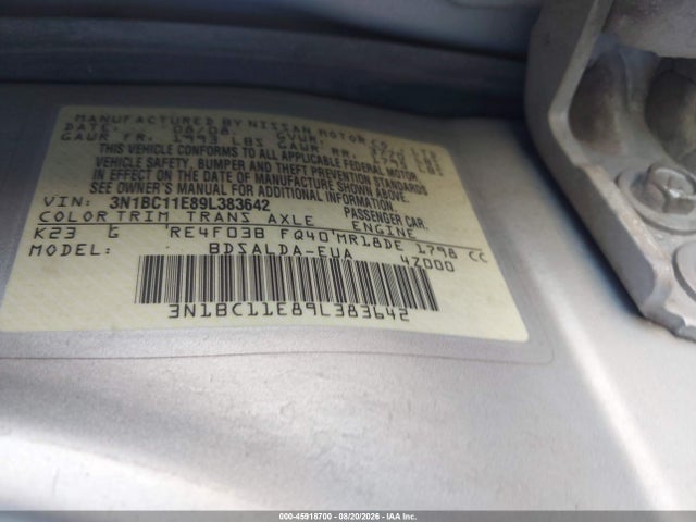 Продаж на аукціоні авто 2009 Nissan Versa 1.8s, vin: 3N1BC11E89L383642, номер лоту: 45918700