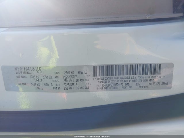 2017 Dodge Grand Caravan Sxt მანქანა იყიდება აუქციონზე, vin: 2C4RDGCG3HR574123, აუქციონის ნომერი: 45918718