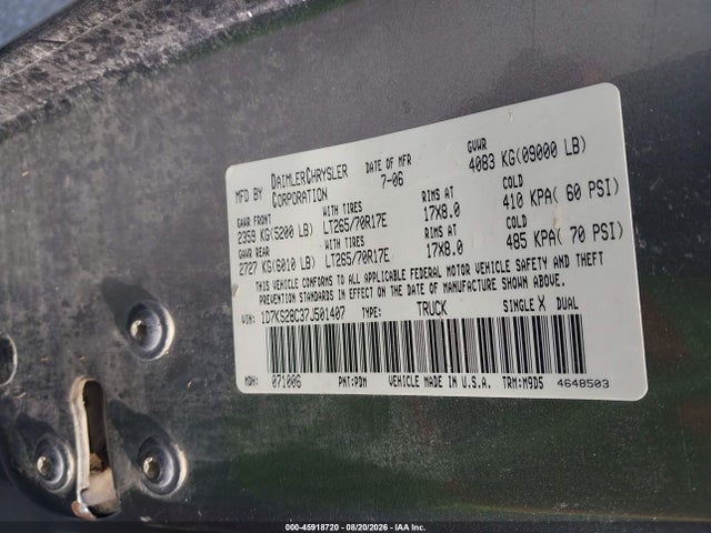 Продажа на аукционе авто 2007 Dodge Ram 2500 Slt/sport, vin: 1D7KS28C37J501407, номер лота: 45918720
