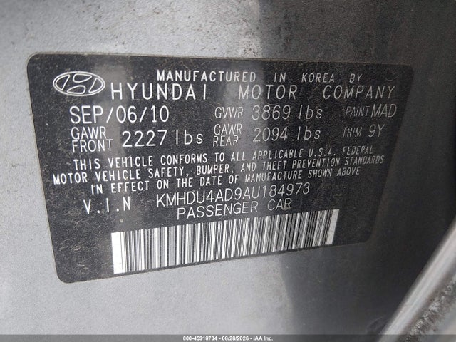 Продаж на аукціоні авто 2010 Hyundai Elantra Gls, vin: KMHDU4AD9AU184973, номер лоту: 45918734