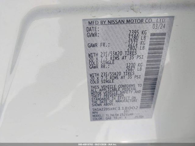 5N1AZ2DSXRC118002 Nissan Murano Platinum Intelligent Awd