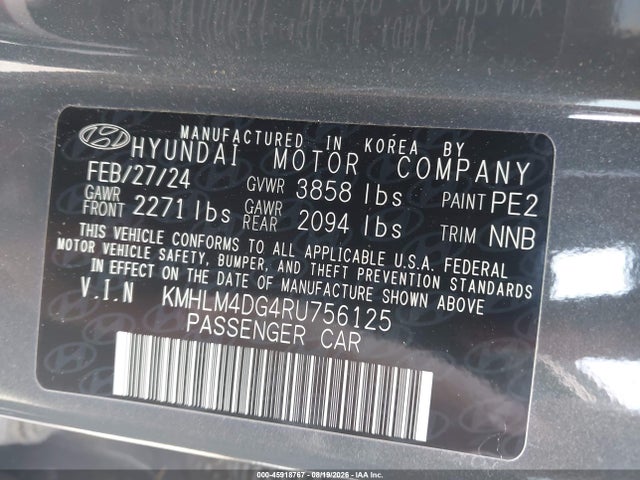 45918767 :رقم المزاد ، KMHLM4DG4RU756125 vin ، 2024 Hyundai Elantra Sel مزاد بيع