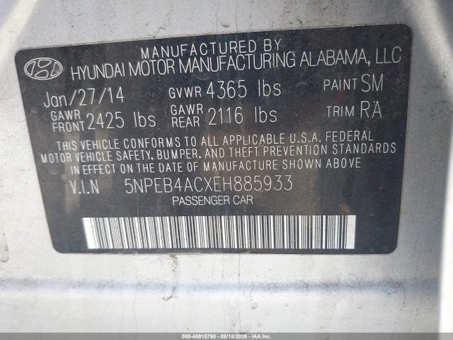 Hyundai SONATA GLS 2014 5NPEB4ACXEH885933 Image 9