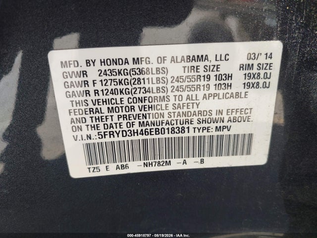 Продаж на аукціоні авто 2014 Acura Mdx Technology Package, vin: 5FRYD3H46EB018381, номер лоту: 45918797