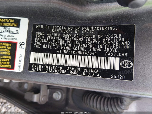 2017 Toyota Camry Le მანქანა იყიდება აუქციონზე, vin: 4T1BF1FK5HU447641, აუქციონის ნომერი: 45918805