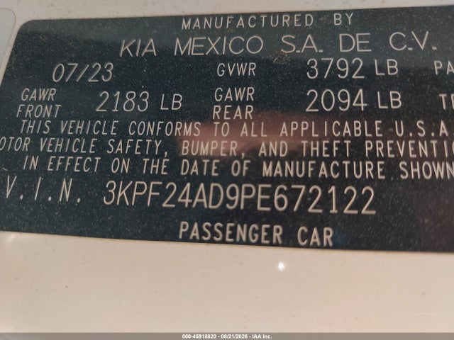 Продаж на аукціоні авто 2023 Kia Forte Lxs, vin: 3KPF24AD9PE672122, номер лоту: 45918820