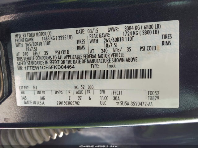Aukcja sprzedaży 2015 Ford F-150 Xlt, vin: 1FTEW1CF5FKD04464, numer aukcji: 45918822