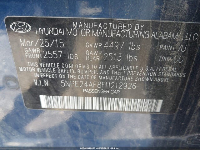 Продажа на аукционе авто 2015 Hyundai Sonata Se, vin: 5NPE24AF8FH212926, номер лота: 45918832