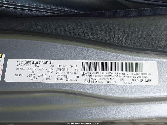 45918852 :رقم المزاد ، 1C4HJWEG3DL671093 vin ، 2013 Jeep Wrangler Unlimited Sahara مزاد بيع