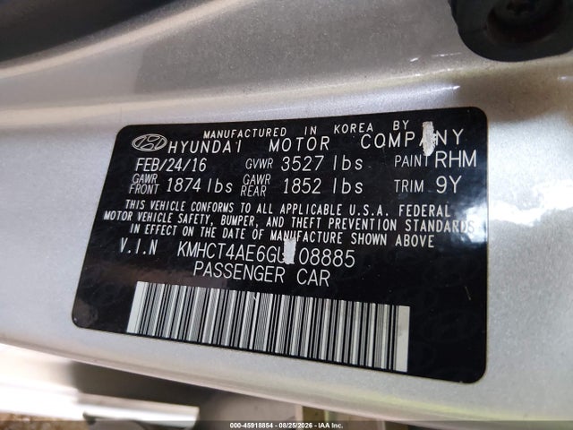 Продаж на аукціоні авто 2016 Hyundai Accent Se, vin: KMHCT4AE6GU108885, номер лоту: 45918854