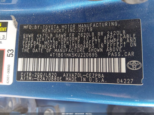 4T1B61HK5KU220695 Toyota CAMRY XSE