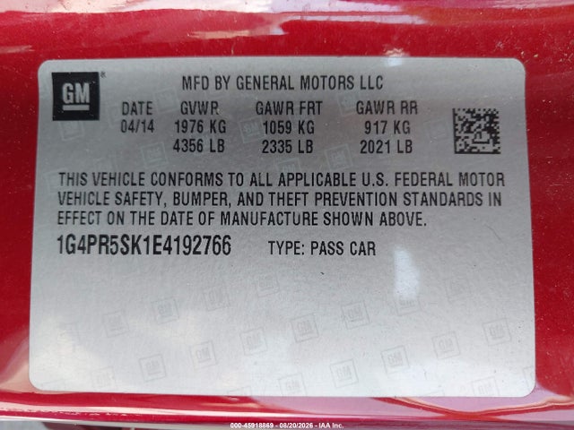 Продажа на аукционе авто 2014 Buick Verano Convenience Group, vin: 1G4PR5SK1E4192766, номер лота: 45918869