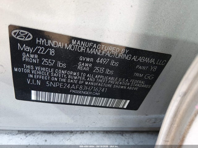 Продажа на аукционе авто 2018 Hyundai Sonata Se, vin: 5NPE24AF8JH716241, номер лота: 45918884