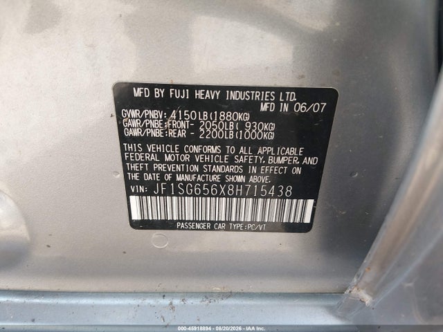 Продаж на аукціоні авто 2008 Subaru Forester 2.5x, vin: JF1SG656X8H715438, номер лоту: 45918894