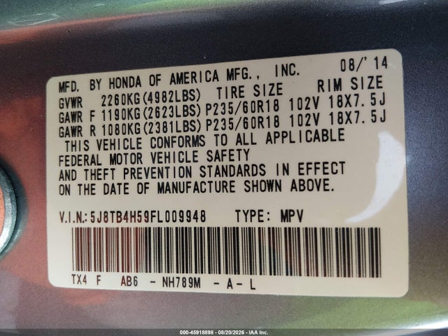 5J8TB4H59FL009948 Acura RDX