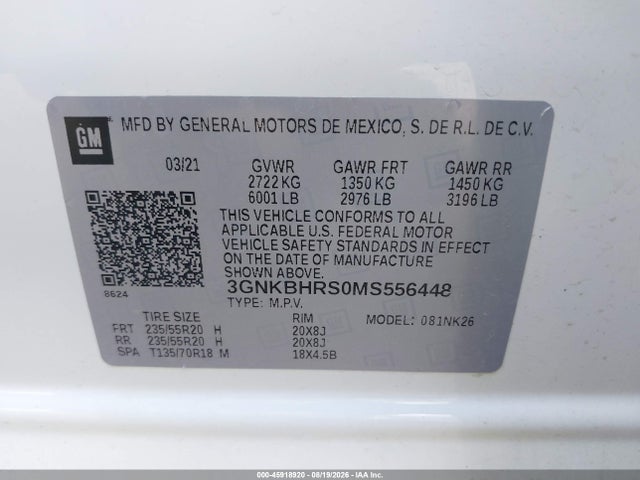 Aukcja sprzedaży 2021 Chevrolet Blazer Awd 2lt, vin: 3GNKBHRS0MS556448, numer aukcji: 45918920