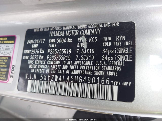 Продажа на аукционе авто 2017 Hyundai Santa Fe Sport 2.0t Ultimate, vin: 5XYZW4LA5HG490166, номер лота: 45918982