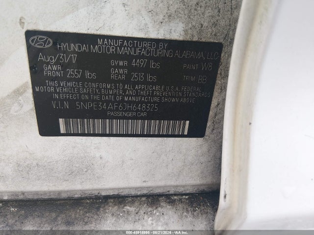 Aukcja sprzedaży 2018 Hyundai Sonata Sel, vin: 5NPE34AF6JH648325, numer aukcji: 45918995