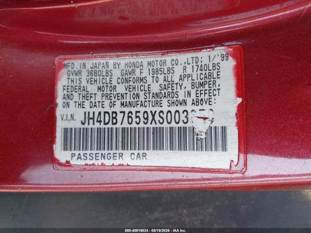 Aukcja sprzedaży 1999 Acura Integra Ls, vin: JH4DB7659XS003659, numer aukcji: 45919024