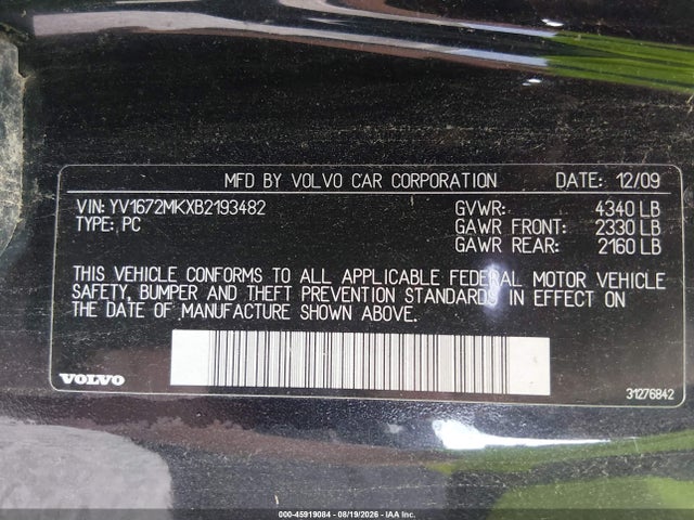 Aukcja sprzedaży 2011 Volvo C30 R-design/t5 (retail Only), vin: YV1672MKXB2193482, numer aukcji: 45919084
