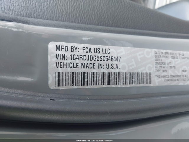 45919109 :رقم المزاد ، 1C4RDJDG5SC546447 vin ، 2025 Dodge Durango Gt Awd مزاد بيع