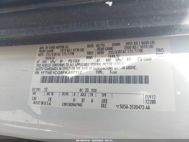Aukcja sprzedaży 2015 Ford Transit-150, vin: 1FTNE1CG5FKA57717, numer aukcji: 45919147