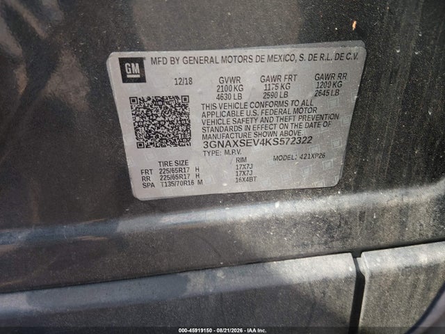 Aukcja sprzedaży 2019 Chevrolet Equinox Ls, vin: 3GNAXSEV4KS572322, numer aukcji: 45919150