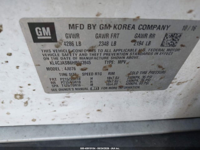 Продажа на аукционе авто 2017 Buick Encore Preferred, vin: KL4CJASB6HB043945, номер лота: 45919154