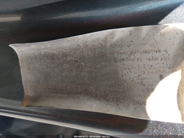45919172 :رقم المزاد ، 1FT8W3DT8KED77673 vin ، 2019 Ford F-350 Xlt مزاد بيع