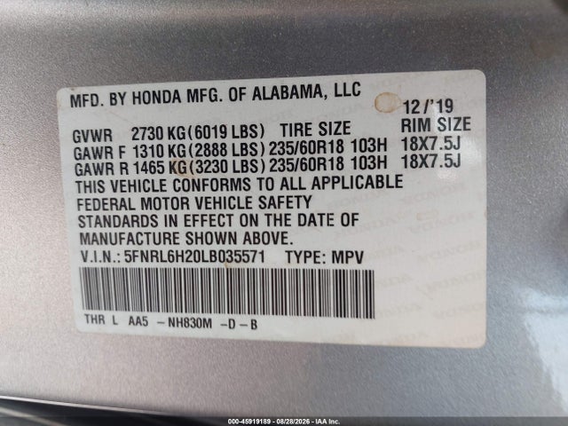 Продажа на аукционе авто 2020 Honda Odyssey Lx, vin: 5FNRL6H20LB035571, номер лота: 45919189