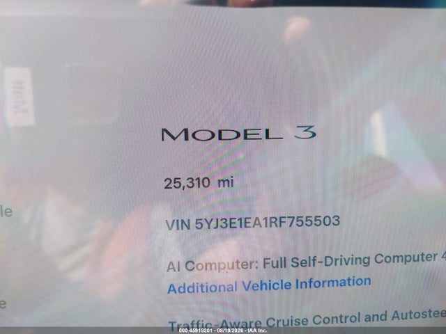 Продаж на аукціоні авто 2024 Tesla Model 3 Long Range Dual Motor All-wheel Drive/rear-wheel Drive, vin: 5YJ3E1EA1RF755503, номер лоту: 45919201