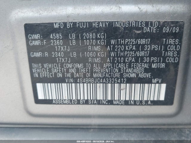 Продажа на аукционе авто 2010 Subaru Outback 2.5i Limited, vin: 4S4BRBJC4A3325412, номер лота: 45919203