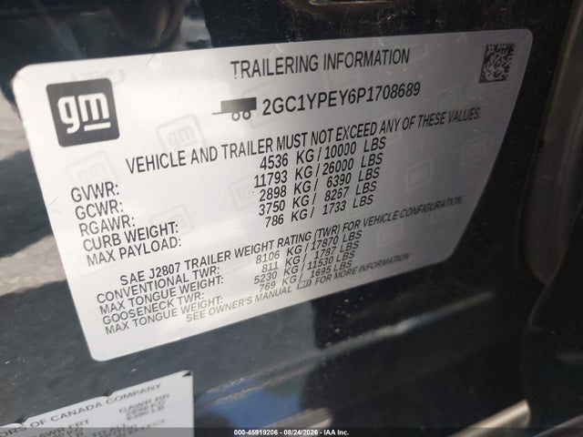 2023 Chevrolet Silverado 2500hd 4wd  Standard Bed Ltz მანქანა იყიდება აუქციონზე, vin: 2GC1YPEY6P1708689, აუქციონის ნომერი: 45919206