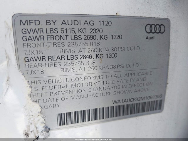 Продажа на аукционе авто 2021 Audi Q3 Premium 40 Tfsi Quattro Tiptronic, vin: WA1AUCF32M1061369, номер лота: 45919215