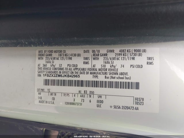 Ford Transit-350 Xl 2018 1FBZX2ZM6JKB42965 Image 9