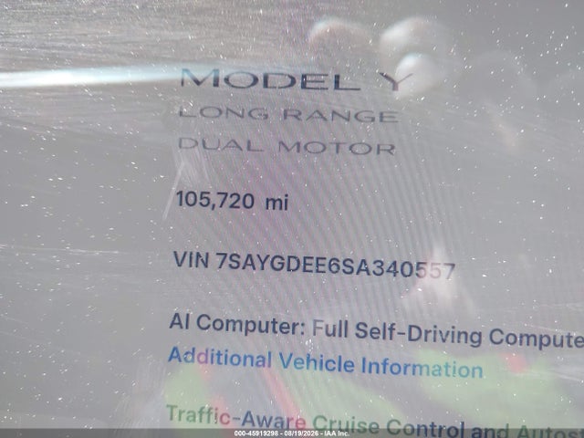 2025 Tesla Model Y Long Range Dual Motor All-wheel Drive მანქანა იყიდება აუქციონზე, vin: 7SAYGDEE6SA340557, აუქციონის ნომერი: 45919298