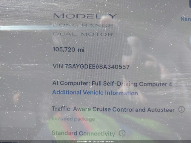 2025 Tesla Model Y Long Range Dual Motor All-wheel Drive მანქანა იყიდება აუქციონზე, vin: 7SAYGDEE6SA340557, აუქციონის ნომერი: 45919298
