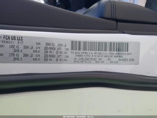 45919303 :رقم المزاد ، 1C4RDJDG6HC781061 vin ، 2017 Dodge Durango Gt Awd مزاد بيع