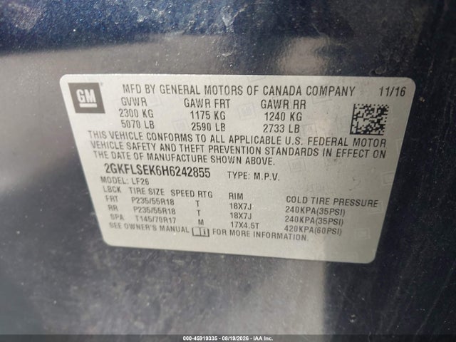 45919335 :رقم المزاد ، 2GKFLSEK6H6242855 vin ، 2017 Gmc Terrain Sle-1 مزاد بيع