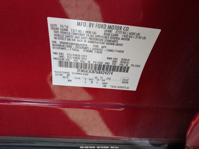 Ford FLEX SEL 2016 2FMGK5C87GBA24274 Image 9