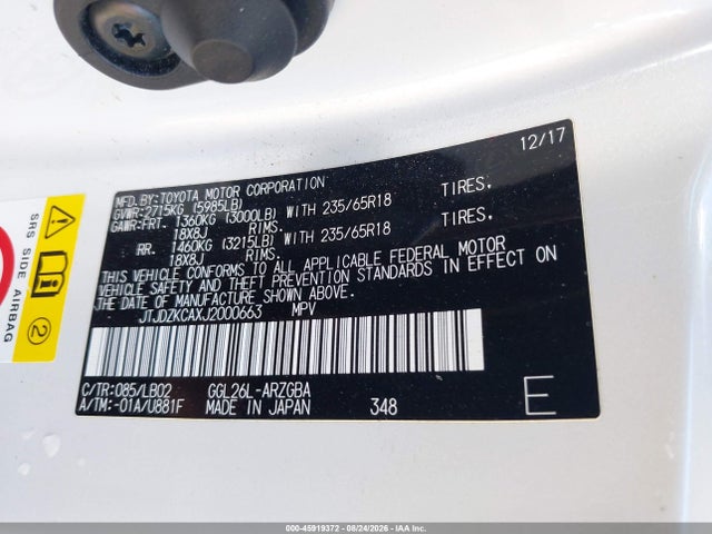 Aukcja sprzedaży 2018 Lexus Rx 350l Premium, vin: JTJDZKCAXJ2000663, numer aukcji: 45919372