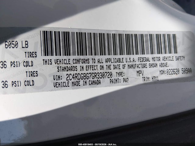 Продаж на аукціоні авто 2016 Dodge Grand Caravan American Value Pkg, vin: 2C4RDGBG7GR330720, номер лоту: 45919403