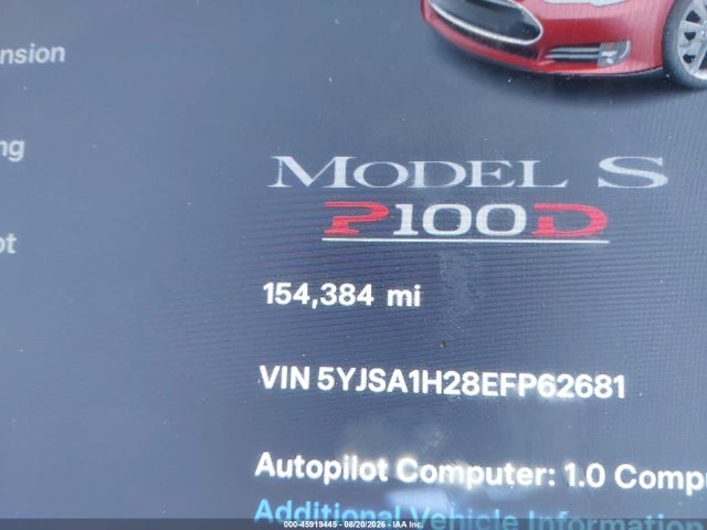 2014 Tesla Model S P85d მანქანა იყიდება აუქციონზე, vin: 5YJSA1H28EFP62681, აუქციონის ნომერი: 45919445
