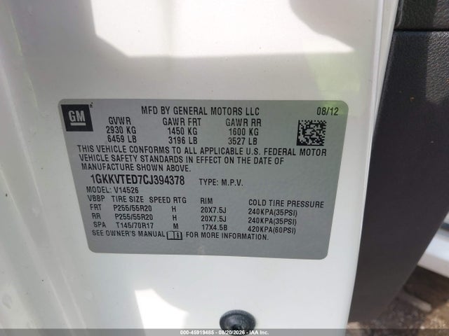 Продажа на аукционе авто 2012 Gmc Acadia Denali, vin: 1GKKVTED7CJ394378, номер лота: 45919485