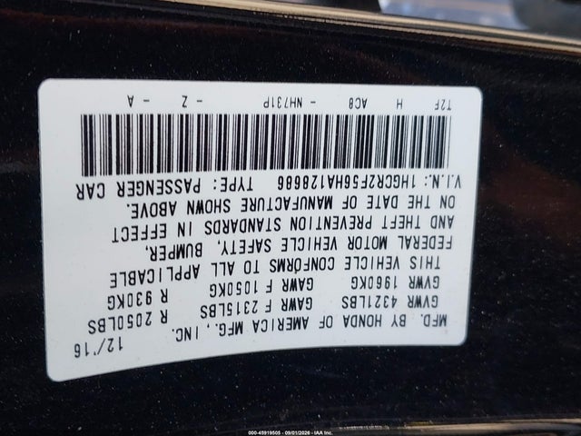 Продажа на аукционе авто 2017 Honda Accord Sport, vin: 1HGCR2F56HA128686, номер лота: 45919505