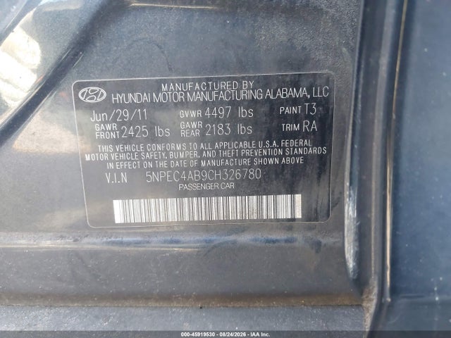 2012 Hyundai Sonata Limited 2.0t მანქანა იყიდება აუქციონზე, vin: 5NPEC4AB9CH326780, აუქციონის ნომერი: 45919530
